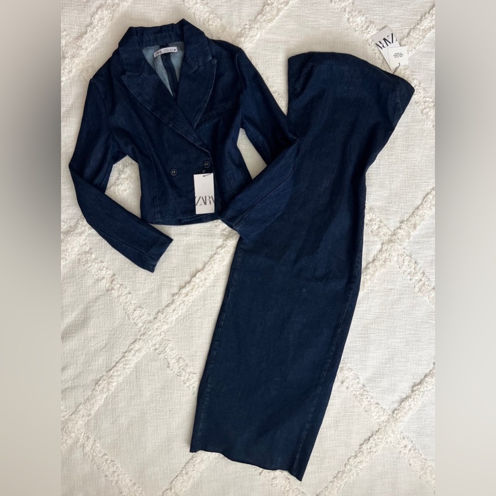 Zara Dark Blue Blazer and Dress Ensemble